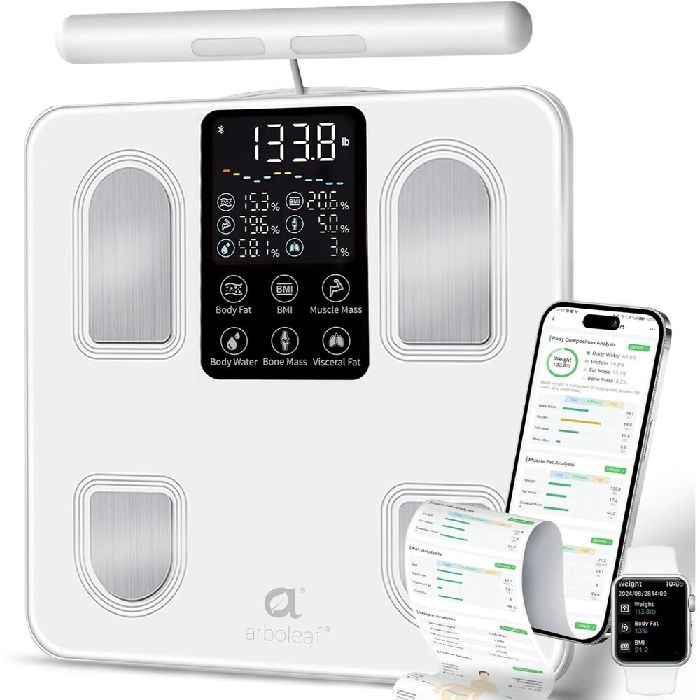Smart Body Composition Scale BMI Body Fat Muscle App Sync 400 lb 8 Electrodes